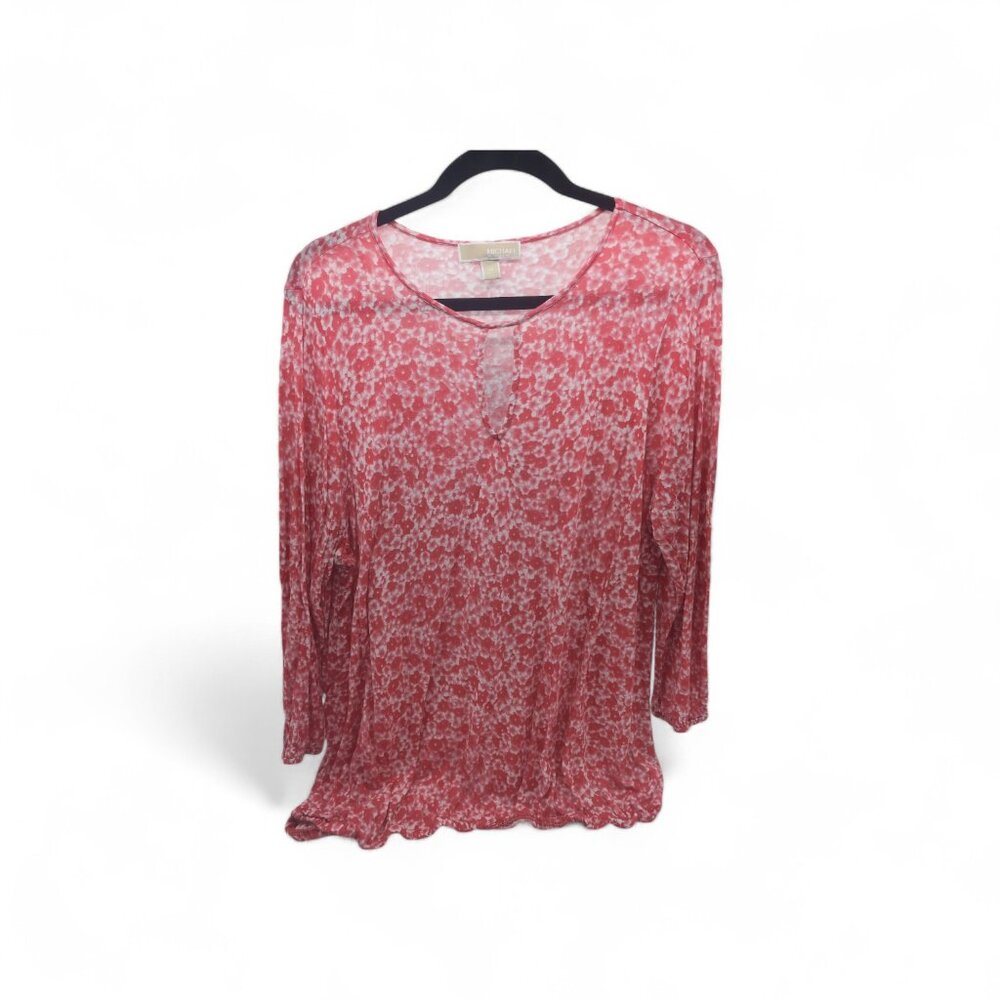 Michael Michael Kors Shirt Womens 1X Pink White Sheer Tunic Blouse Top Print